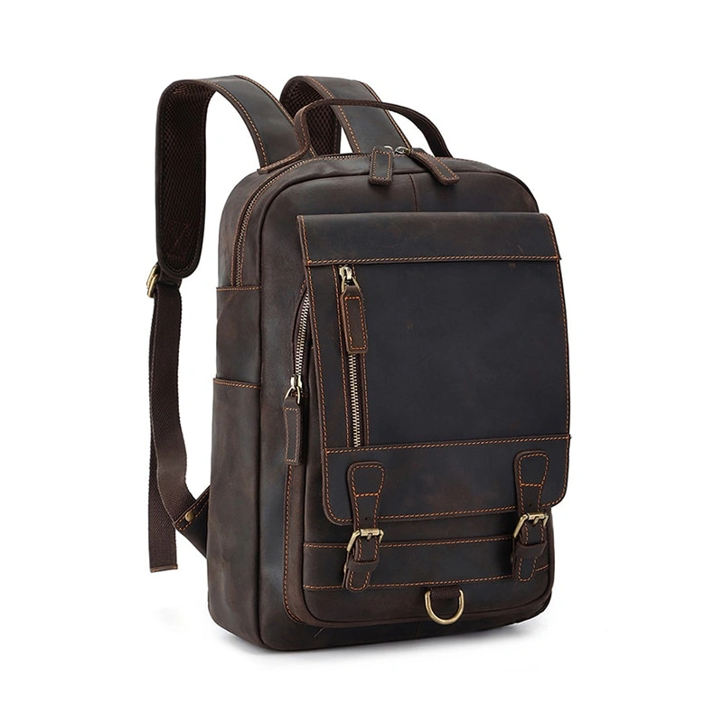 Business Laptop Backpack for Men- Vintage  Leather Outdoor Travel Backpack.